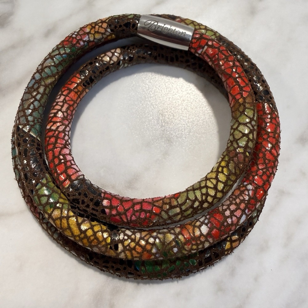 Brighton Woodstock Brown Triple Leather/Suede Bracelet Multicolor Magnetic